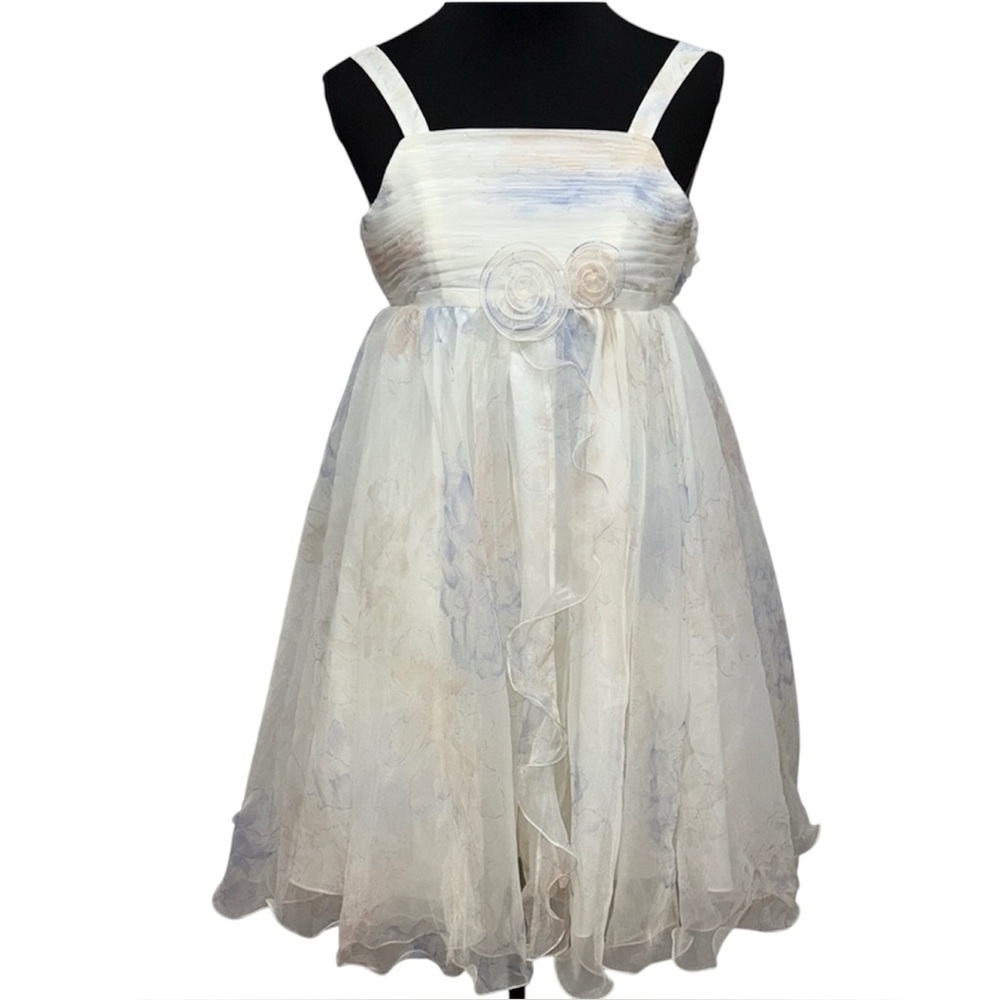 NWT David’s Bridal Girls 12 Ivory Floral Tulle Flower Girl Communion Party Dress